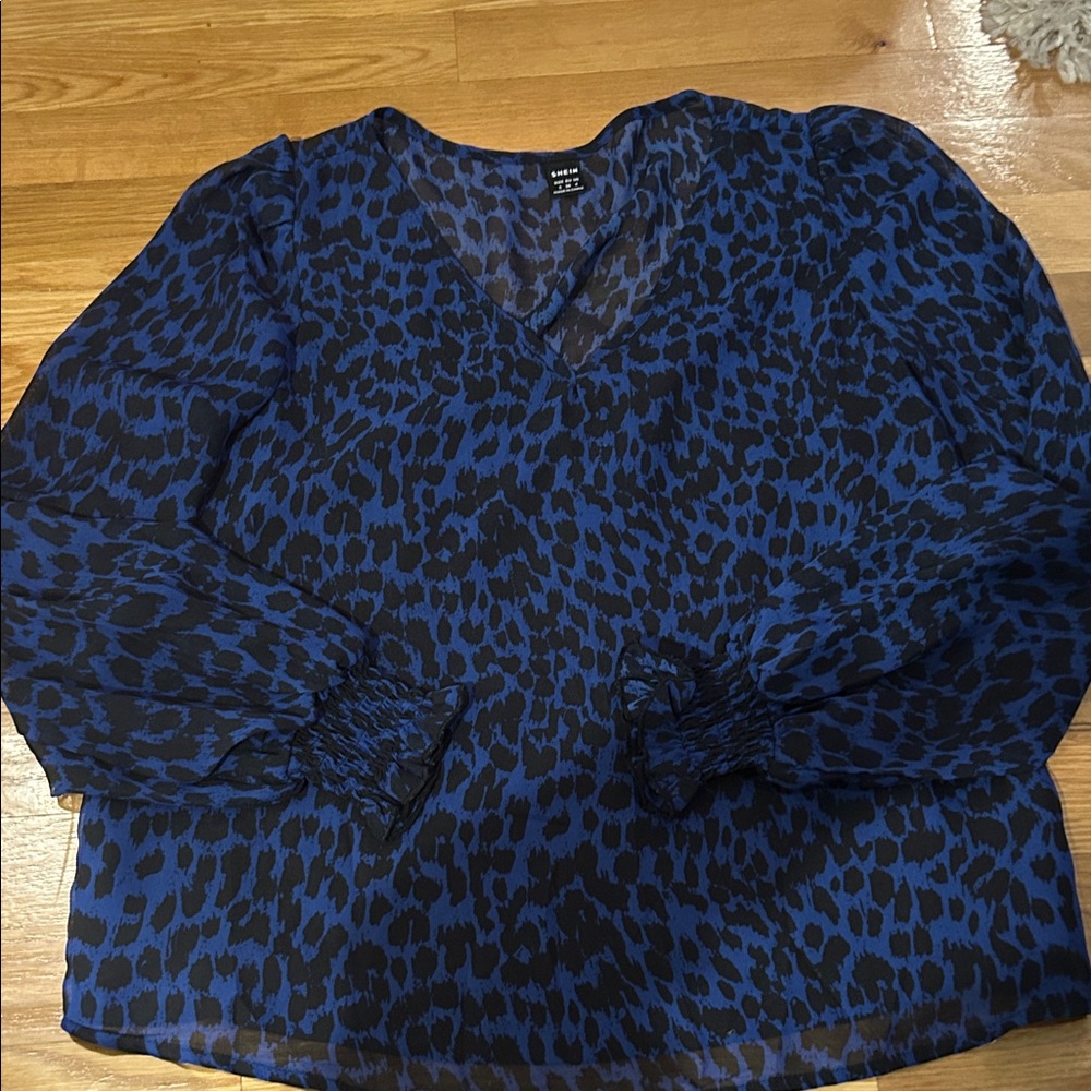 SHEIN Blue and Black Leopard Print Blouse
